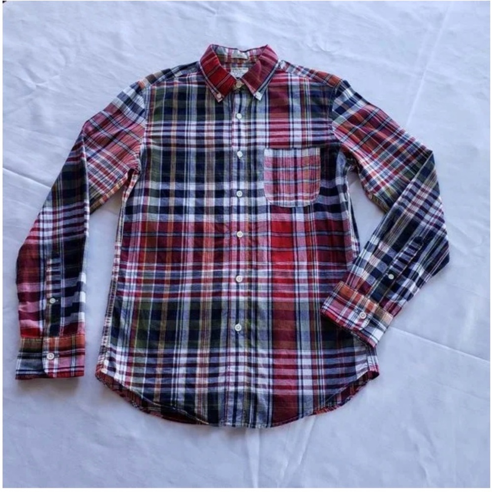 J. Crew Men's Red and Blue Plaid Button Down Shirt